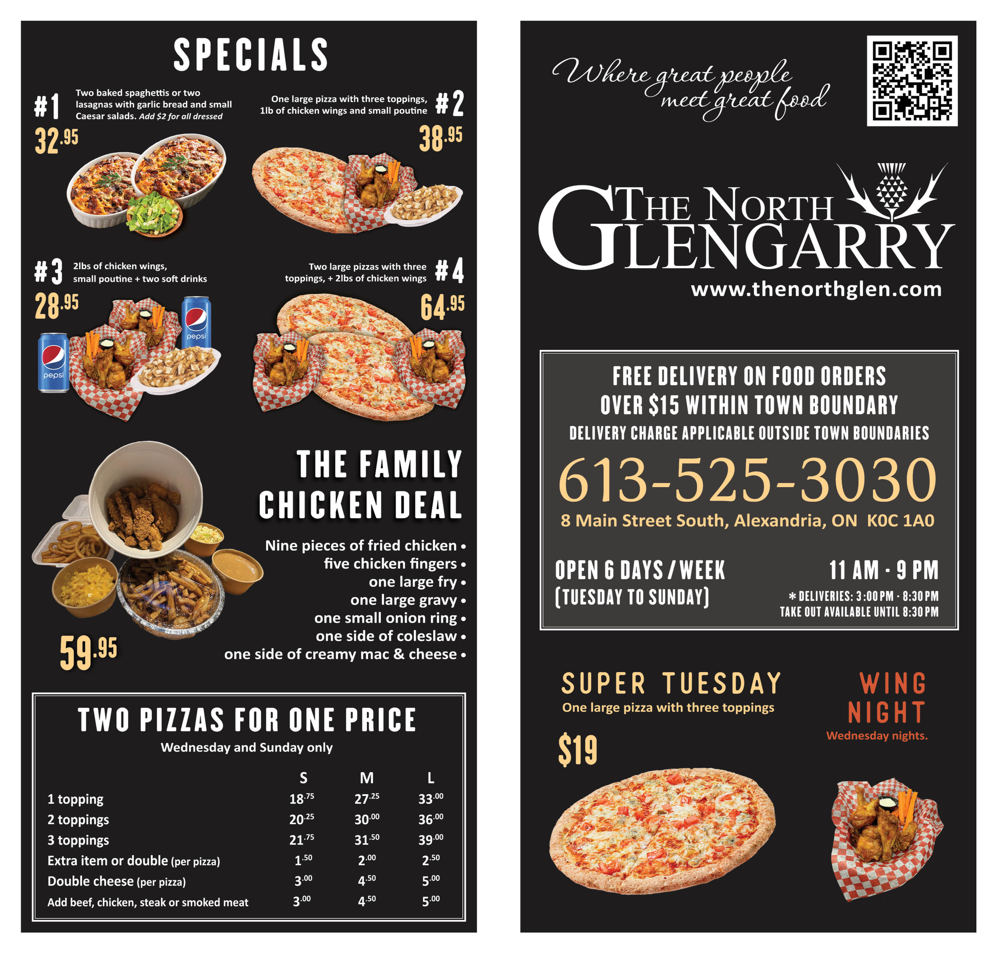 The North Glengarry Restaurant Menu